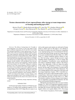 Texture Characteristics of Raw Rapeseed Honey After Storage At