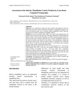 Assessment of the Inferior Mandibular Canal's Position by Cone-Beam