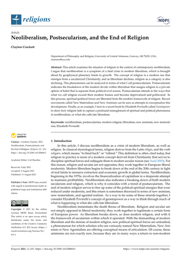 Neoliberalism, Postsecularism, and the End of Religion