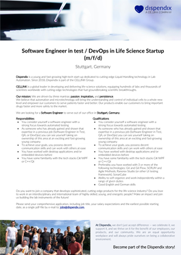 Software Engineer in Test / Devops in Life Science Startup (M/F/D) Stuttgart, Germany