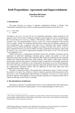 Irish Prepositions: Agreement and Impoverishment