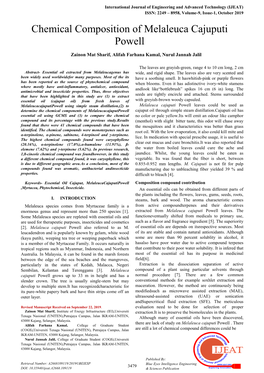 Chemical Composition of Melaleuca Cajuputi Powell