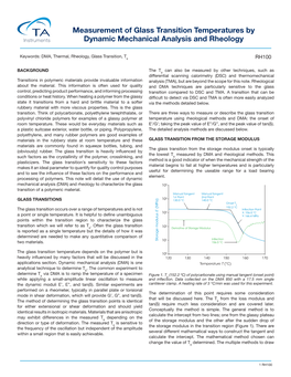 Measurement of Glass Transition Temperatures by Dynamic Mechanical Analysis and Rheology