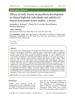 Effects of Early Trauma on Psychosis Development in Clinical High-Risk Individuals and Stability of Trauma Assessment Across Studies: a Review Samantha L