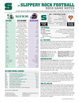 ( RV )SLIPPERY ROCK FOOTBALL ROCK GAME NOTES Jon Holtz, Director of Athletic Communication | Jonathan.Holtz@Sru.Edu | Office: 724.738.4925| Cell: 585.734.2185