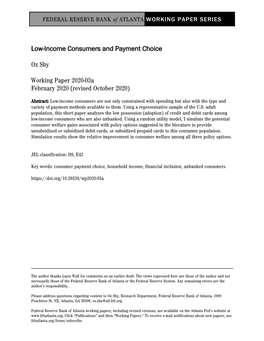 Low-Income Consumers and Payment Choice