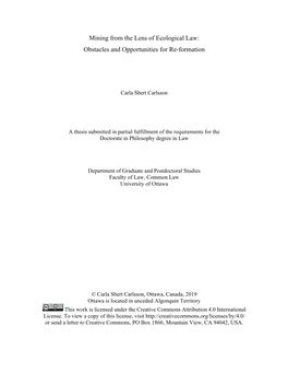 Mining from the Lens of Ecological Law: Obstacles and Opportunities for Re-Formation