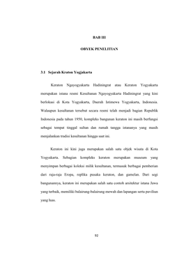 BAB III OBYEK PENELITIAN 3.1 Sejarah Kraton Yogjakarta Keraton