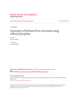 Separation of Hafnium from Zirconium Using Tributyl Phosphate R