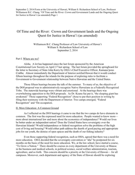 Of Time and the River: Crown and Government Lands and the Ongoing Quest for Justice in Hawai’I (As Amended) Page 1