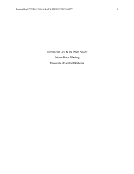 International Law & the Death Penalty Etienne Brice Mbolong University Of