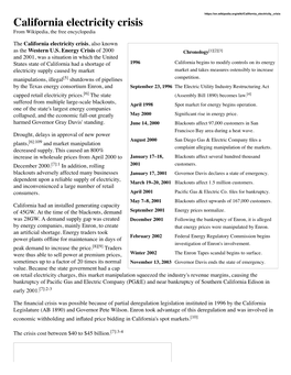 California Electricity Crisis from Wikipedia, the Free Encyclopedia