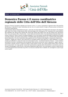 Domenico Pavone È Il Nuovo Coordinatrice Regionale Delle Città Dell’Olio Dell’Abruzzo