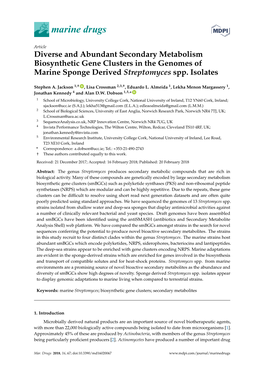 Diverse and Abundant Secondary Metabolism Biosynthetic Gene Clusters in the Genomes of Marine Sponge Derived Streptomyces Spp