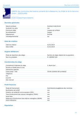 SIAEPA Des Communes Des Bassins Versants De La Bassanne, Du Dropt Et De La Garonne (Siren : 200051498)