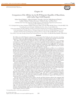 Chapter 10 Comparison of the Allchar Au-As-Sb-Tl Deposit, Republic of Macedonia, with Carlin-Type Gold Deposits Sabina Strmi´C Palinkaš,1,† Albert H