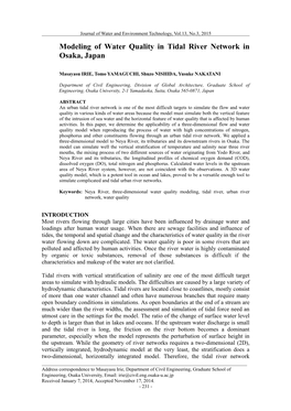 Modeling of Water Quality in Tidal River Network in Osaka, Japan