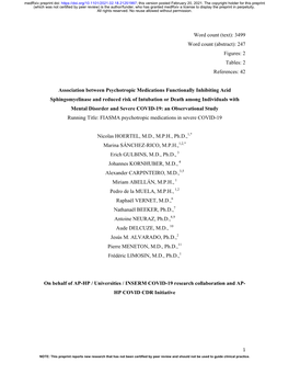 Word Count (Text): 3499 Word Count (Abstract): 247 Figures: 2 Tables: 2 References: 42 Association Between Psychotropic Medicat