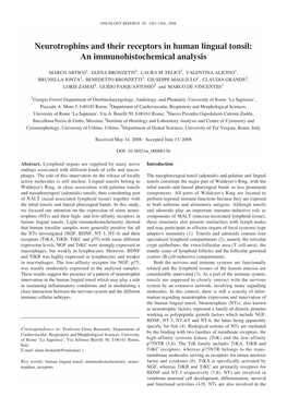 Neurotrophins and Their Receptors in Human Lingual Tonsil: an Immunohistochemical Analysis