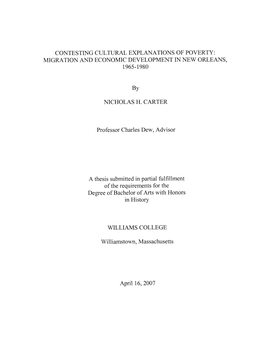 CONTESTING CULTURAL EXPLANATIONS of POVERTY: MIGRATION and ECONOMIC DEVELOPMENT in NEW Olrle.ANS, 1965-1980 by NICHOLAS H. CARTE