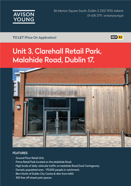 Unit 3, Clarehall Retail Park, Malahide Road, Dublin 17