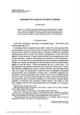 Remarks on Classical Invariant Theory 549