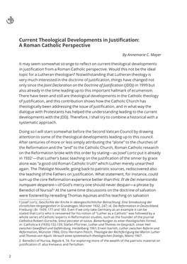 Current Theological Developments in Justification: a Roman Catholic Perspective
