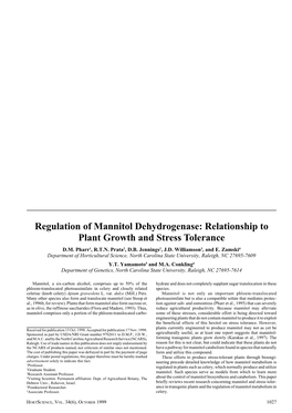 Regulation of Mannitol Dehydrogenase: Relationship to Plant Growth and Stress Tolerance D.M