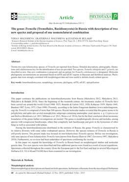 The Genus Tremella (Tremellales, Basidiomycota) in Russia with Description of Two New Species and Proposal of One Nomenclatural Combination