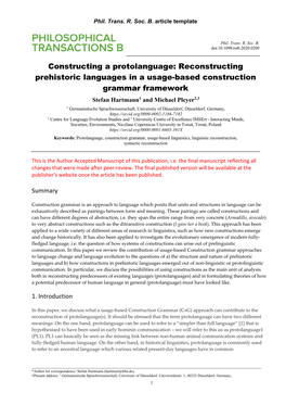 Constructing a Protolanguage: Reconstructing Prehistoric