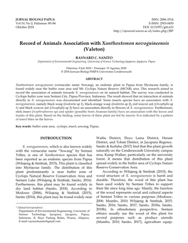 Record of Animals Association with Xanthostemon Novoguineensis (Valeton)