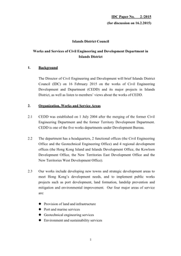 (For Discussion on 16.2.2015) Islands District Council Works and Services