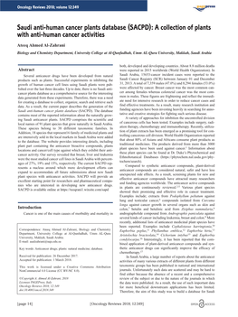 Saudi Anti-Human Cancer Plants Database (SACPD): a Collection of Plants with Anti-Human Cancer Activities