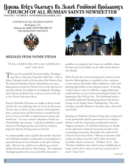 Church of All Russian Saints Newsletter Volume 1 Number 6 November/December, 2013