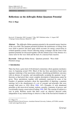 Reflections on the Debroglie–Bohm Quantum Potential