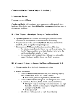 Continental Drift Notes (Chapter 7 Section 1)