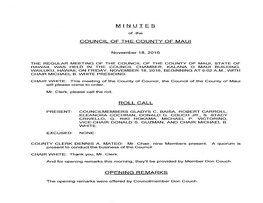 Minutes Council of the County of Maui Roll Call