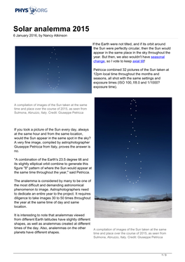 Solar Analemma 2015 6 January 2016, by Nancy Atkinson