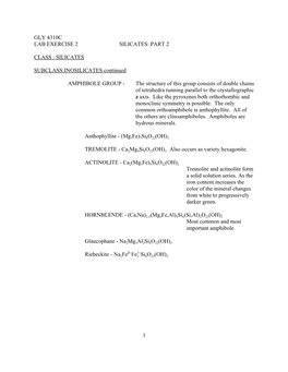 Silicates Subclass:Inosilicates