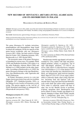 New Record of Montagnea Arenaria (Fungi, Agaricales) and Its Distribution in Poland