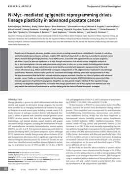 N-Myc–Mediated Epigenetic Reprogramming Drives Lineage Plasticity in Advanced Prostate Cancer