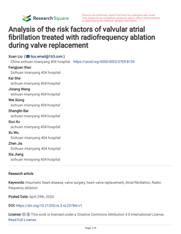 Analysis of the Risk Factors of Valvular Atrial Brillation Treated With