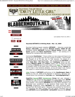 BLABBERMOUTH.NET - Reunited DÉTENTE in Writing Mode