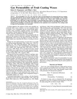 Gas Permeability of Fruit Coating Waxes Robert D