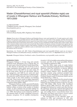 Use of Roosts in Whangarei Harbour and Ruakaka Estuary, Northland, 1973-2000