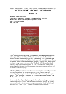 The Battle of Wakefield Revisited: a Fresh Perspective on Richard of York’S Final Battle, December 1460