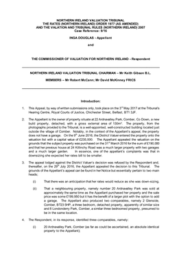 Northern Ireland Valuation Tribunal the Rates