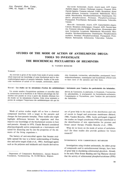 Studies of the Mode of Action of Anthelmintic Drugs: Tools to Investigate the Biochemical Pecularities of Helminths H