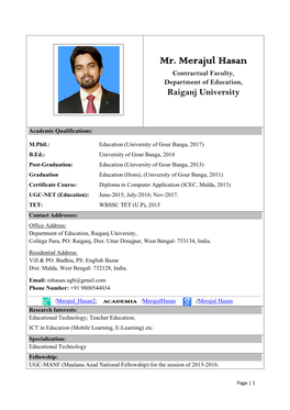 Mr. Merajul Hasan Contractual Faculty