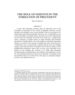 The Role of Dissents in the Formation of Precedent